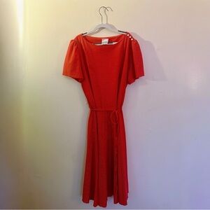 Vintage Promises Promises Women’s Size L Chic Red Midi Dress with Button Accents